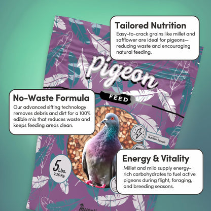 Mycelium Organic Pigeon Feed (5 LB Bag) | Complete Wild Bird Food for Energy & Daily Nutrition | Natural Seed Blend for Ground Feeders | Non-GMO, No Fillers or Additives, Made in USA