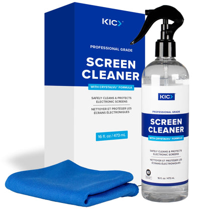 Screen Cleaner Spray (16oz) with CrystalVu® - Includes Premium Microfiber Cloth - TV Screen Cleaner, Car Screen Cleaner, Safe for Smartphone, Tablet, Touchscreen - Professional Cleaner - Made in USA