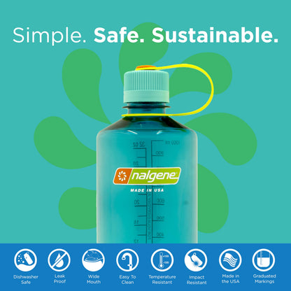 Nalgene Leak Proof Tritan BPA-Free Water Bottle - 32 oz Narrow Mouth - Made in the USA for Outdoor Use & Daily Hydration (Cerulean)