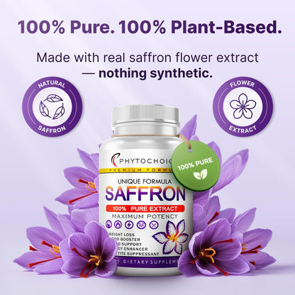 Saffron Supplements - 100% Pure Saffron Extract Capsules - Boost Energy & Mood, Support Eye & Heart Health, Focus, Vision - Pure Saffron Extract 88.5 mg - Made in USA for Women & Men - 60 Capsules