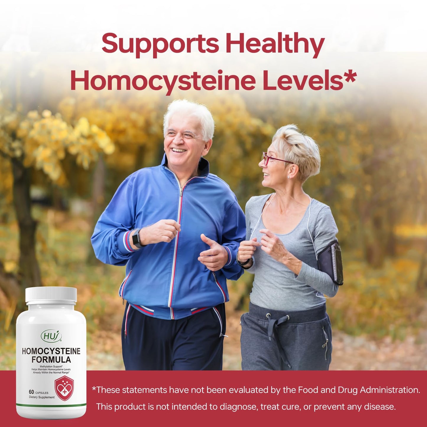 HUJ Homocysteine Formula Supplement - with B2, B12, Folate & Betaine HCl - for Homocysteine Metabolism & Methylation Support*- 60 Capsules