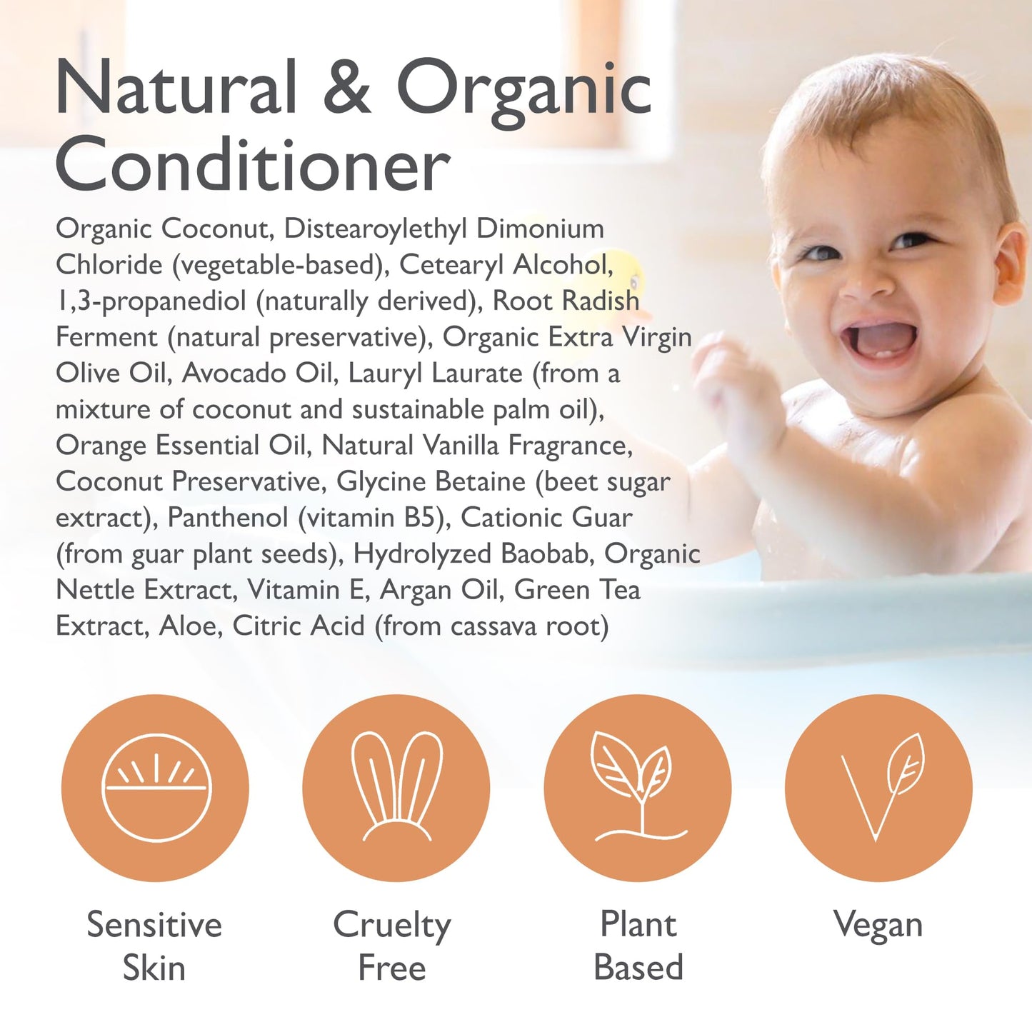 SoCal Suds & Company - Organic Baby & Kids Conditioner - Moisture Baby Hair Conditioner - Gentle Natural Vitamin Rich Ingredient Organic Oils for Babies and Kids Sensitive Scalp - Orange Vanilla 12oz