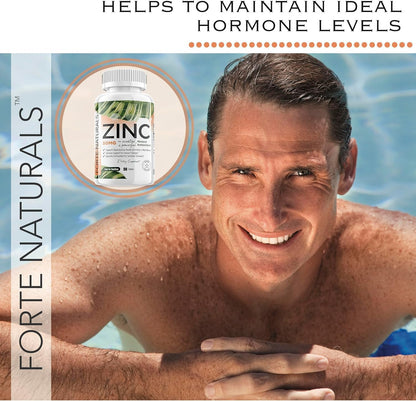 FORTE NATURALS Zinc 50mg, (30 Tablets), Specially Formulated for Sensitive Stomach, Immune Support, Skin & Hair, Vegan Zinc Supplement, Non-GMO Made in USA