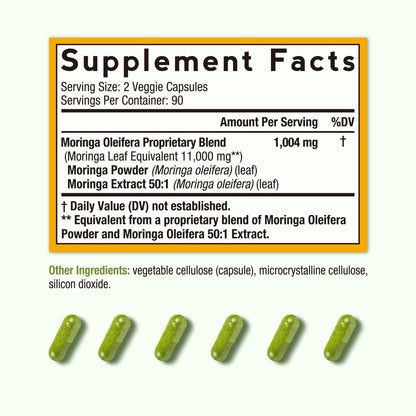 Doctor's Recipes Moringa 11,000 mg Strength, Complete Green Superfood, Natural Antioxidant Support, Non-GMO, 180 Vegan Caps, No Caffeine Soy Gluten