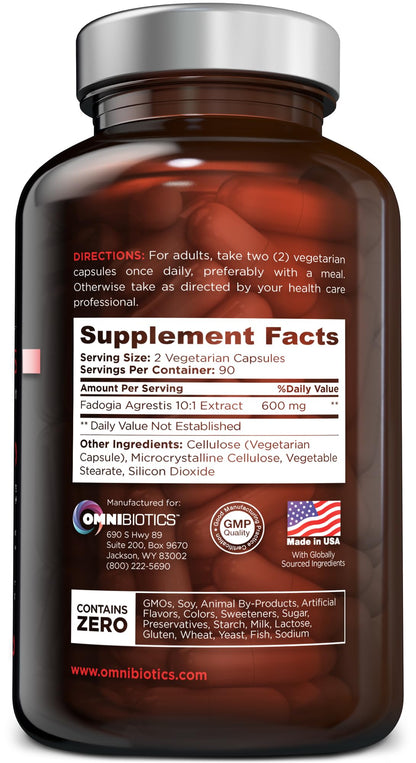OmniBiotics Fadogia Agrestis 600mg Per Serving (180 Capsules) - 100% Standardized 10:1 Extract Supplement for Muscle Growth & Recovery, Increase Energy, Athletic Performance (90 Days)