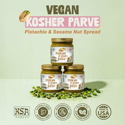 DORREL Pistachio & Sesame Halva Butter | Dairy-Free Vegan Spread | Made with 60% California Pistachios | Non-GMO | Kosher Pareve | Healthy Sweet & Savory Halva Spread (200g / 7.05oz)