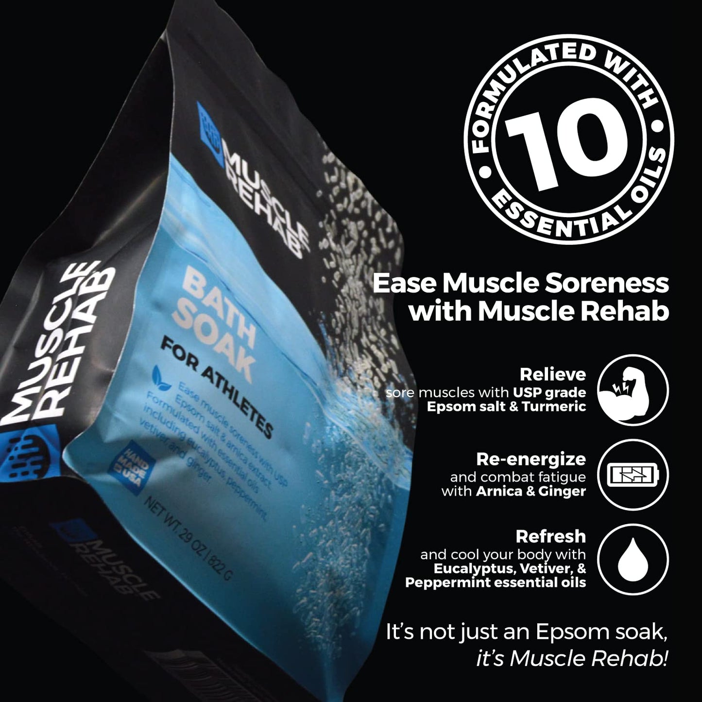 Muscle Rehab: Epsom Salts with Arnica for Soaking for Pain-Magnesium Soak for Sports Recovery, Soak for Athletes with Essential Oils, and Turmeric - Hydrating Sore Muscle Bath Soak