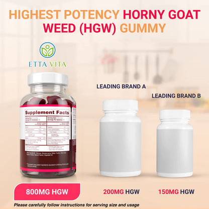 Potent Horny Goat Weed for Men and Women (Max Potency Chews 800mg), Horny Goat Weed Extract Gummies for Energy Management, Performance and Stamina - Vegan, Gluten-Free, Natural Grapefruit Flavor