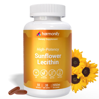 HARMONIFY Sunflower Lecithin Wellness Supplement, 2050 mg High-Potency, Non-GMO & Gluten-Free, 60 Softgels, Proudly USA Company