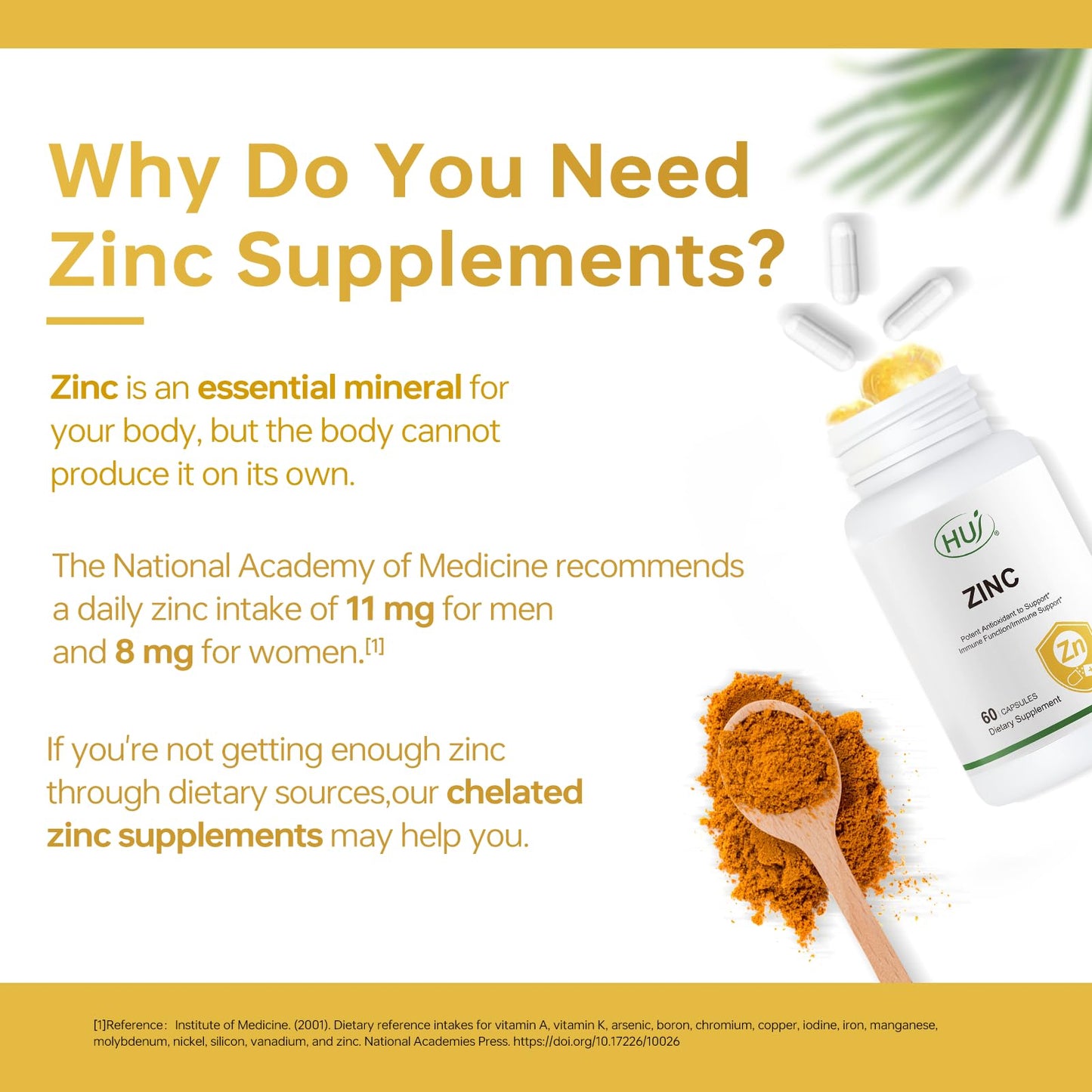 HUJ Zinc, 60 Capsules, Potent Antioxidant for Immune Support