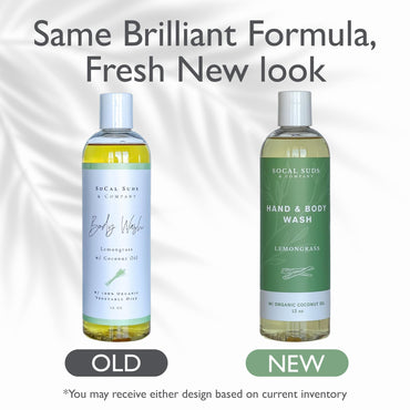 SoCal Suds & Company - 12oz Organic Soap Liquid, Gentle Hand & Body Wash, Organic Body Wash for Men and Women, Made w/Organic Oils & Coconut Oil, Bath Essentials for All Skin Types - Lemongrass