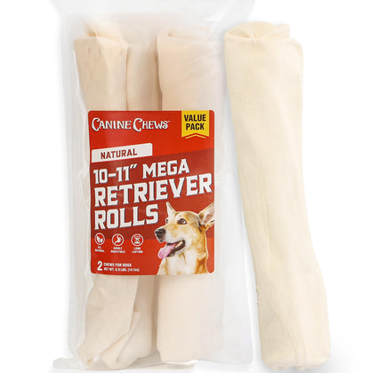 Canine Chews 10-11" MEGA Retriever Rolls (2 Pack) Natural Rawhide for Big Dogs - Long-Lasting Dog Chew Treats for Aggressive Chewers - Odor-Free - Extra-Large