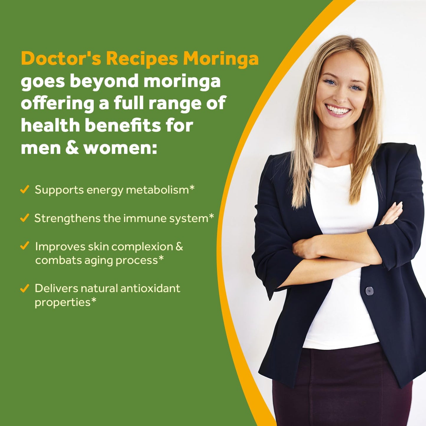 Doctor's Recipes Moringa 11,000 mg Strength, Complete Green Superfood, Natural Antioxidant Support, Non-GMO, 180 Vegan Caps, No Caffeine Soy Gluten