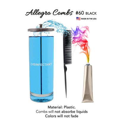 Allegro Combs 60 Parting Three Row Combs Salon Hairstylist Hairdresser Detangle Combs For Natural Hair And Wigs For Curly Hair Made In The Usa 2 Pcs. (Black)