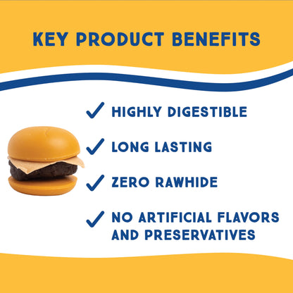 Ultra Chewy Cheeseburgers: Long-Lasting Treats Made in USA for Large and Small Breeds, Highly Digestible, Made with Real Chicken (3 Pack)