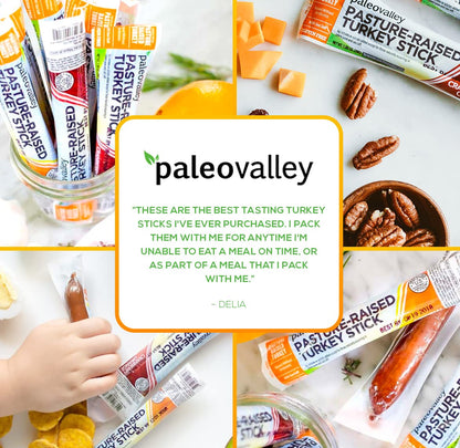 Paleovalley Turkey Sticks - Delicious Paleo Keto Snacks With Probiotics, 7g Protein - 10 Jerky Sticks - Original Flavor - No Gluten, Soy, or GMOs - Shelf Stable - Pasture-Raised, Made in the USA
