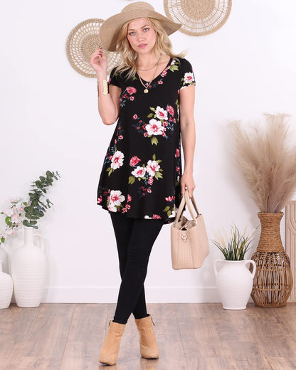 Popana Womens Short Sleeve Summer Tunic Tops to Wear with Leggings Loose Fit Made in USA Floral