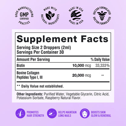 SimplyVital Liquid Biotin & Collagen - Hair, Skin & Nails Vitamins with Biotin 10000mcg & Collagen Peptides - Made in USA - Liquid Collagen for Healthy Skin & Hair Growth Support - 2 fl oz
