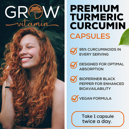 Grow Vitamin Curcumin+ Ultra: Organic High-Potency Blend | Maximum Strength Turmeric Formula with 95% Curcuminoids | USDA Certified | 30-Day Supply