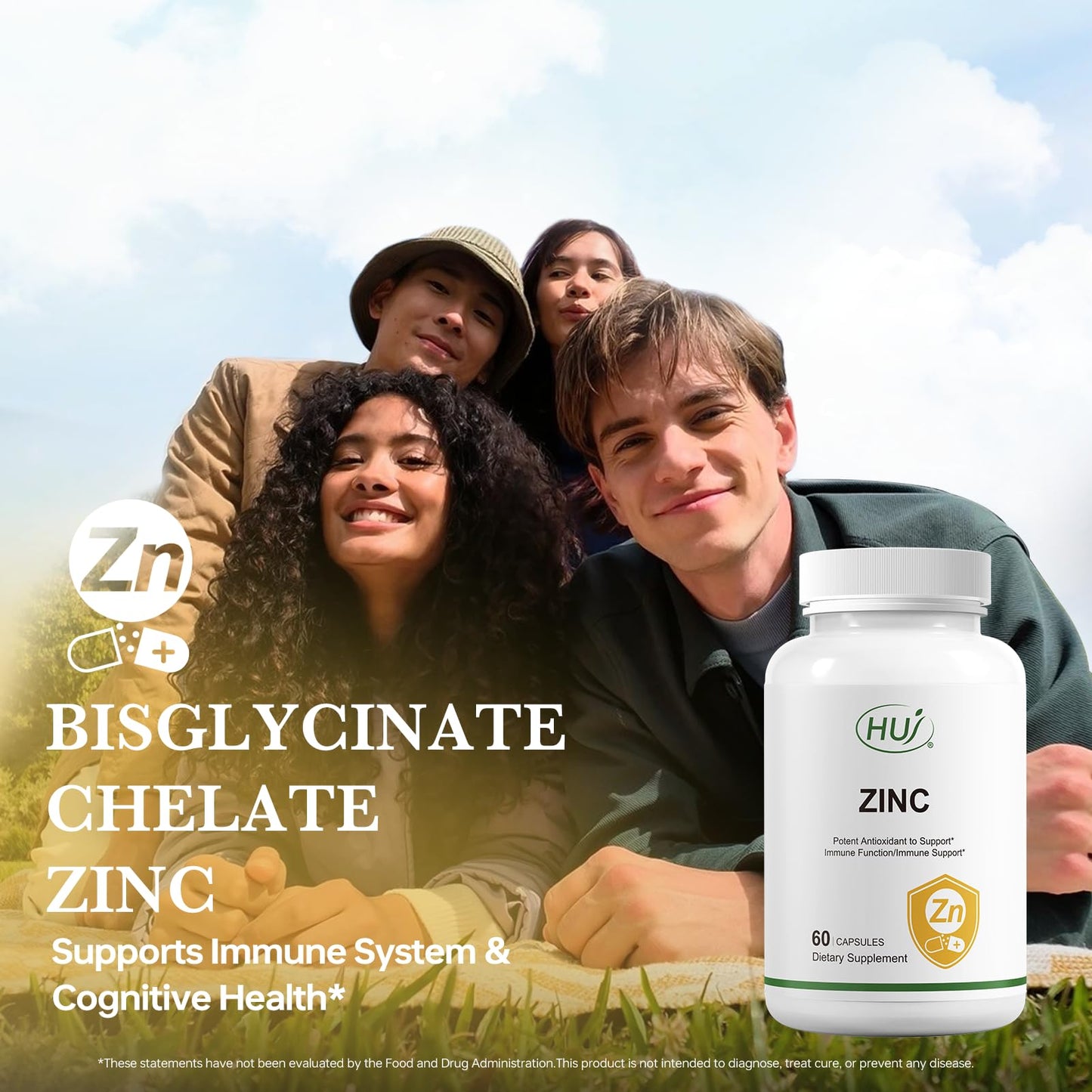 HUJ Zinc, 60 Capsules, Potent Antioxidant for Immune Support