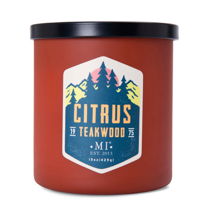 Manly Indulgence Citrus Teakwood Scented Candles for Men, 2 Wick, 15 oz Premium Soy Blend Wax, 60H Burn, Candles for Home Scented – Made in The USA