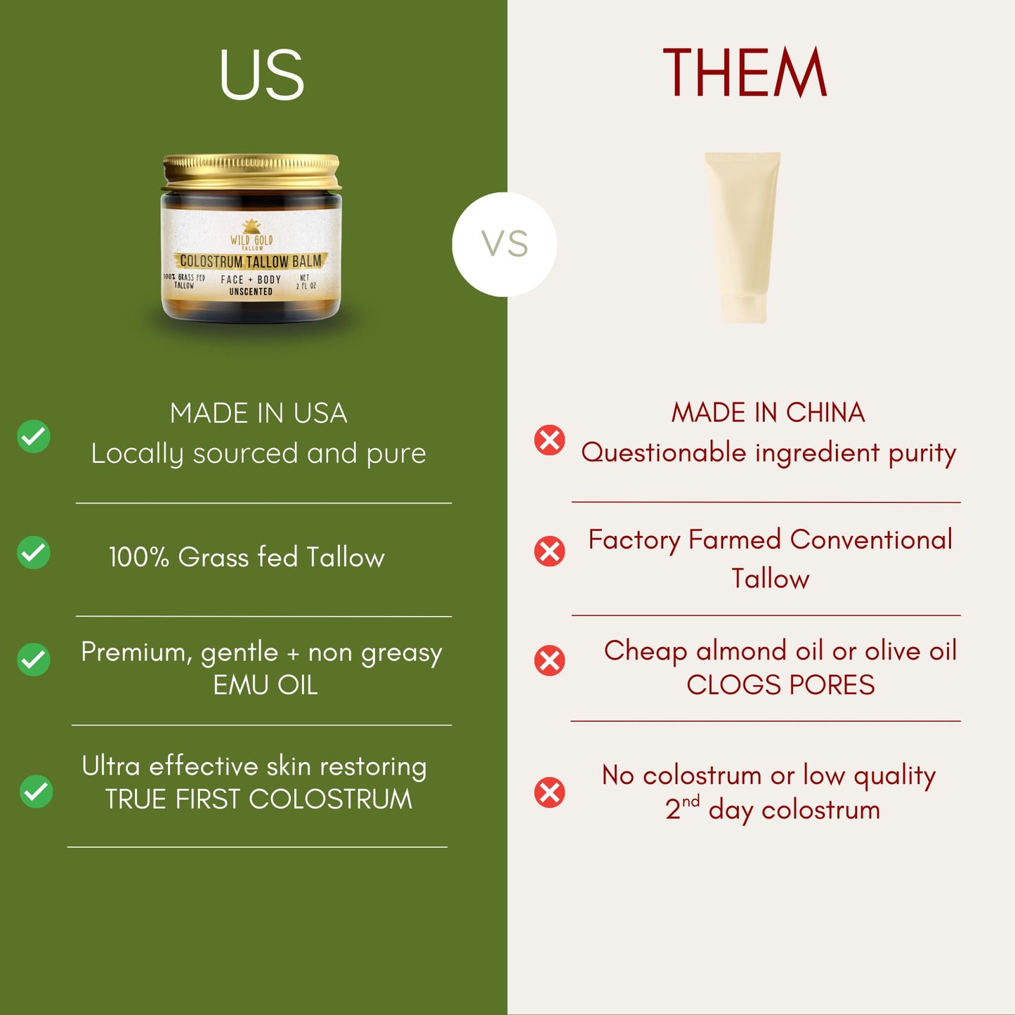 100% Grass Fed Tallow Balm with First Colostrum & Emu Oil - Handmade in USA Whipped Beef Tallow for Face and Body, Sensitive Skin Tallow Moisturizer made with True First Colostrum, (Lavender Mist)