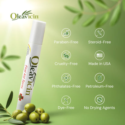 Oleavicin First Aid Spray & Bug Bite Relief - 1 Pack – Organic Olive Leaf Extract | Fast-Acting Relief for Minor Skin Irritations, Bug Bites & Burns | Natural & Clinically Proven | 0.17 oz (5ml)