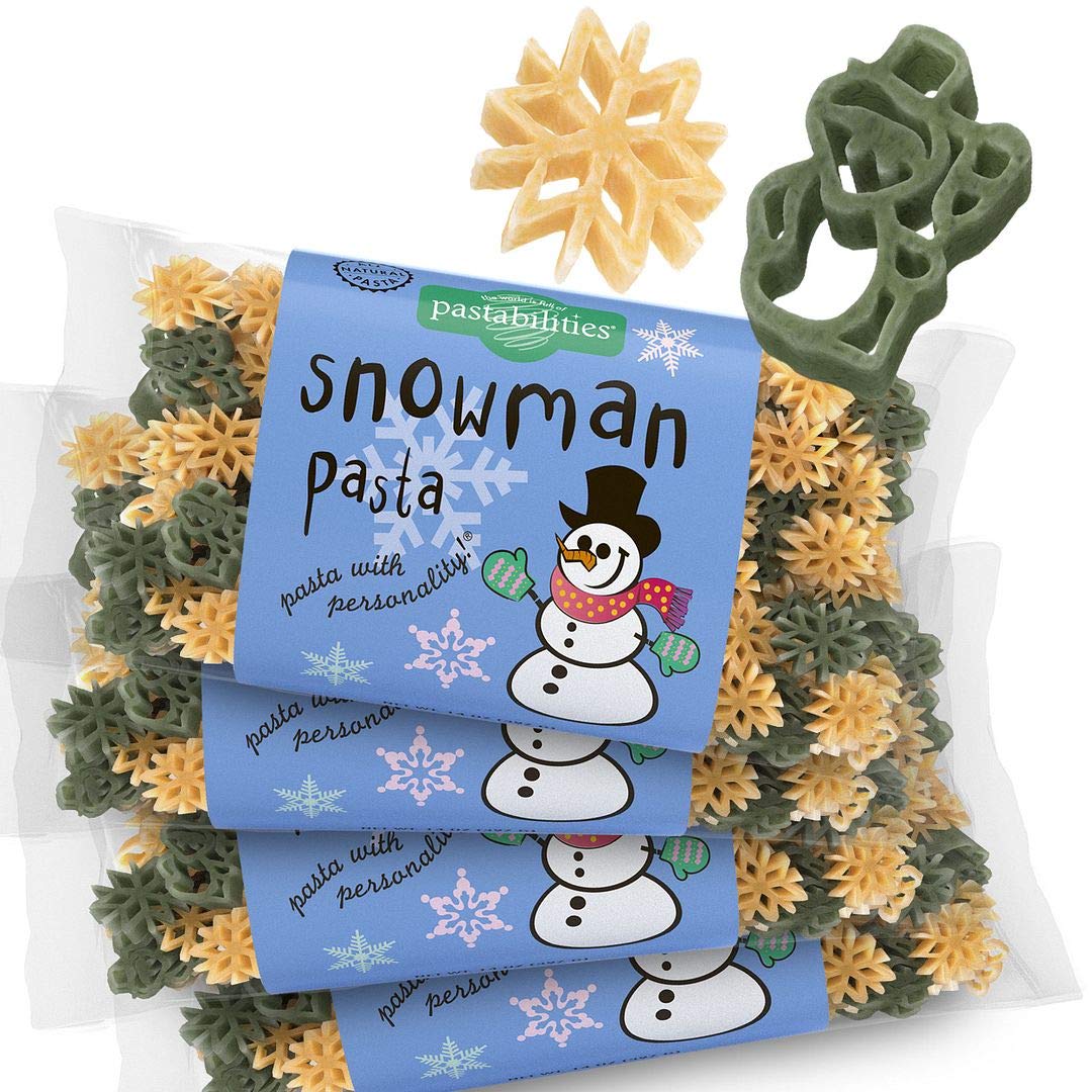 Pastabilities Fun Shaped Pasta for Kids - Christmas - Snowman and Snowflake Holiday Theme, Non-GMO Natural Wheat and Vegetable Pasta, All-Natural, Kosher Certified, Made in the USA, (4 Pack, 14 Oz)