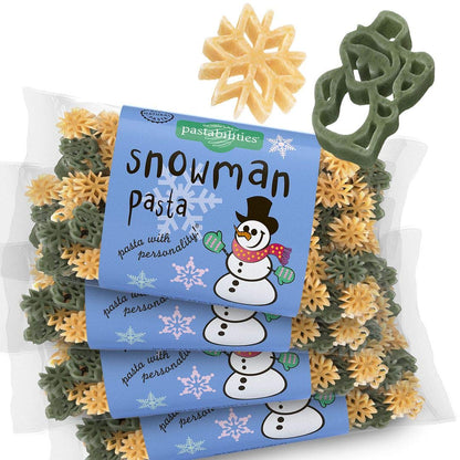 Pastabilities Fun Shaped Pasta for Kids - Christmas - Snowman and Snowflake Holiday Theme, Non-GMO Natural Wheat and Vegetable Pasta, All-Natural, Kosher Certified, Made in the USA, (4 Pack, 14 Oz)
