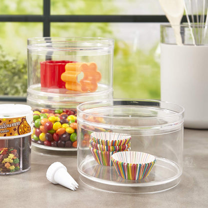 STORi Bella Stackable Clear Plastic Container (Set of 3) Round Vanity Storage Organizers with Lids for Hair Accessories & Beauty Supplies | Made in USA