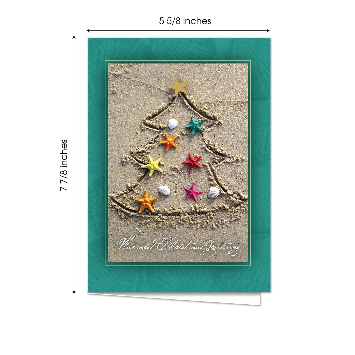 Masterpiece Sand Tree Cards / 16 Christmas Holiday Cards Set With Gold Foil And White Envelopes / 5 5/8" x 7 7/8" Winter Warm Wishes Greeting Cards With Meaningful Inside Verse