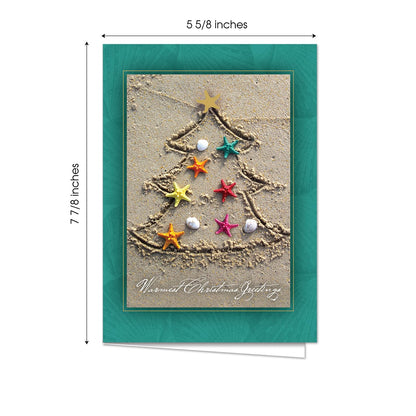 Masterpiece Sand Tree Cards / 16 Christmas Holiday Cards Set With Gold Foil And White Envelopes / 5 5/8" x 7 7/8" Winter Warm Wishes Greeting Cards With Meaningful Inside Verse
