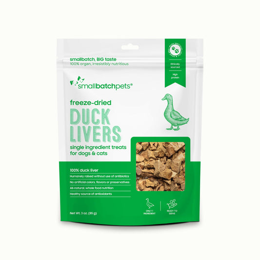 smallbatch Freeze Dried Dog Treats, Duck Liver Treats for Dogs & Cats, High Protein, Single Ingredient Dog Treat for Training or Food Topper, Natural, Humanely Sourced Meat, Made in The USA, 3 oz