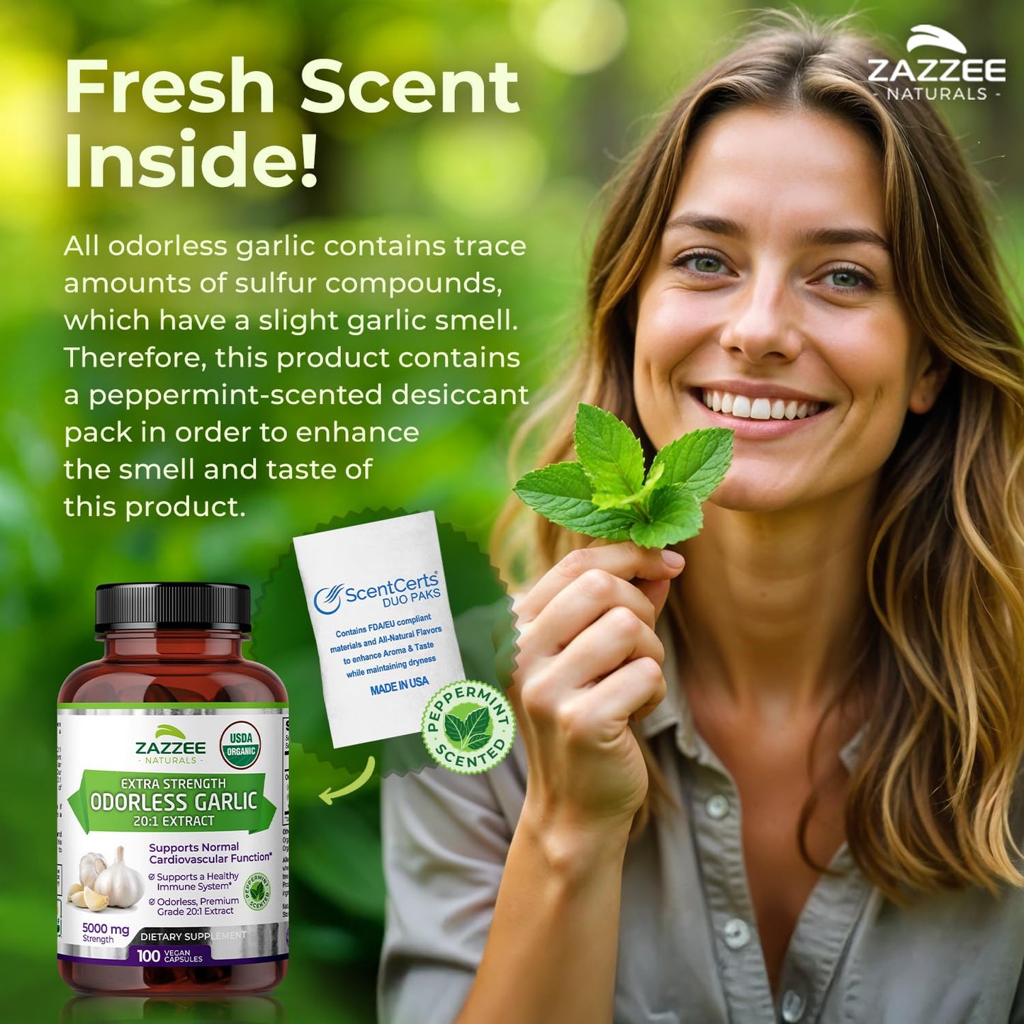 Zazzee USDA Organic Odorless Garlic 20:1 Extract, 5000 mg Strength, 100 Vegan Capsules, 3+ Month Supply, Standardized, Concentrated 20X Extract, 100% Vegetarian, All-Natural, Non-GMO, Made in The USA