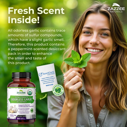 Zazzee USDA Organic Odorless Garlic 20:1 Extract, 5000 mg Strength, 100 Vegan Capsules, 3+ Month Supply, Standardized, Concentrated 20X Extract, 100% Vegetarian, All-Natural, Non-GMO, Made in The USA
