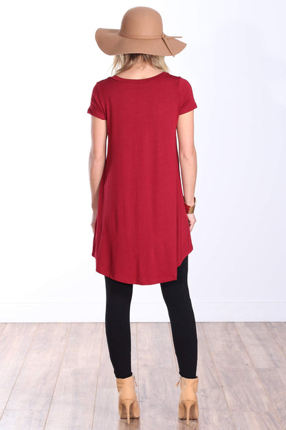 Popana Womens Short Sleeve Summer Tunic Tops to Wear with Leggings Loose Fit Made in USA Burgundy