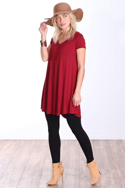 Popana Womens Short Sleeve Summer Tunic Tops to Wear with Leggings Loose Fit Made in USA Burgundy