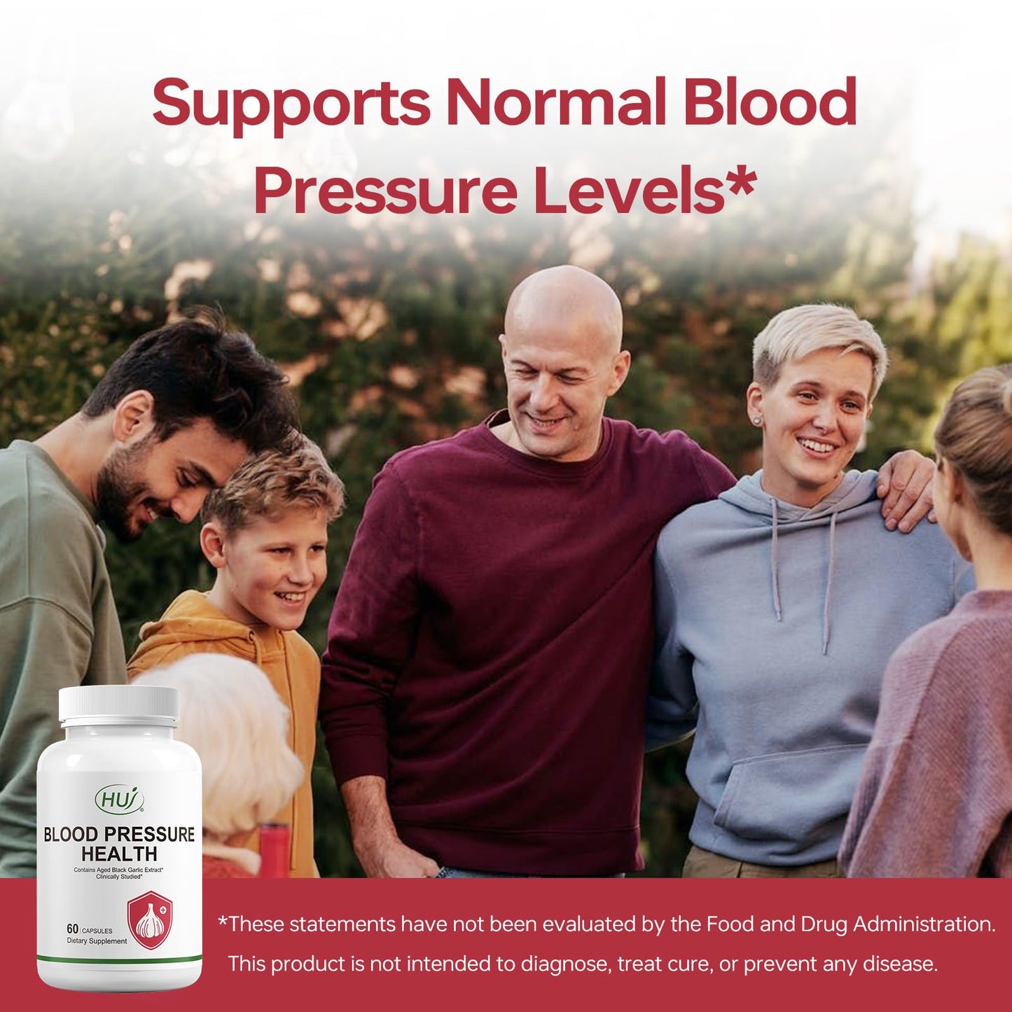 HUJ Blood Pressure Health Supplement, Plant-Based Formula with Black Garlic, Hawthorn, Beetroot, L-Arginine, L-Citrulline, 60 Capsules