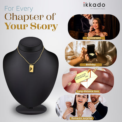 ikkado Custom Envelope Necklace with Love Letter Pendant – Personalised Locket Jewellery for Women – Gift for Birthday, Mother’s Day, Valentine’s, Christmas (Gold) Locally Made (USA)