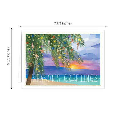 Canopy Street Masterpiece Tropical Sunset Cards / 16 Coastal Holiday Card Set With White Envelopes / 5 5/8" x 7 7/8" Warm Weather Palm Tree Vacation Greeting Cards With Meaningful Inside Verse