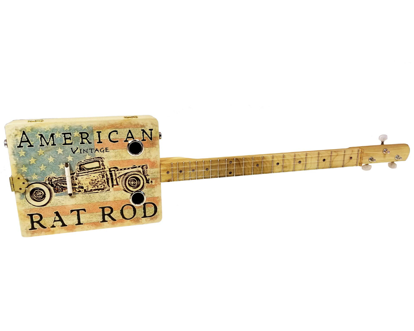 "American Rat Rod" 3-string Acoustic-Electric Cigar Box Guitar - Fun to Play, Made in the USA!