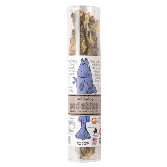 Polkadog Cod Skins Dog Treat - Lean Protein, Made in USA, Single-Ingredient, Grain & Gluten Free, for All Breeds - Crunchy Fish Skin Treat for Teeth Health