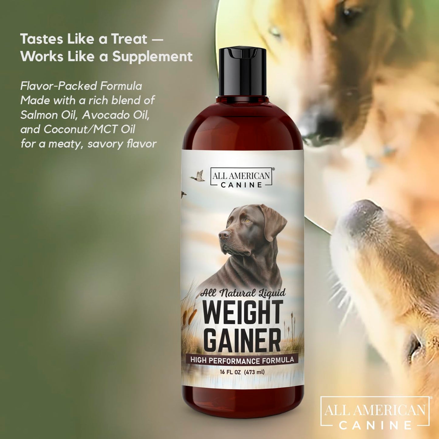All American Canine Dog Weight Gainer Liquid – High Calorie Dog Food Supplement for Rapid Weight Gain, Mass, and Recovery – Appetite Stimulant – 60 Servings