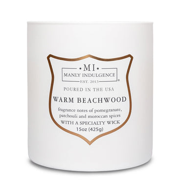 Manly Indulgence Warm Beachwood Scented Candles for Men, 15 oz Wooden Wick, Fathers Day Candle, 60H Burn, Candles for Home Scented - Made in The USA