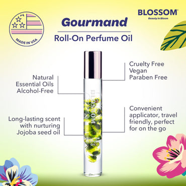 Blossom Roll on Perfume for Women Alcohol Free Gourmand Rollerball Perfume Oil with Essential Oils, Infused with Real Flowers, Made in USA, 0.20oz, (Matcha, Green Tea, Honey) Matcha Tea