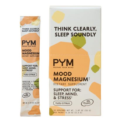 PYM Mood Magnesium Powder Packets (10-Servings) Magnesium Glycinate, L-Threonate & Malate Powder | Aid & Mood Support Supplement for Stress