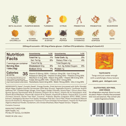 GEM Daily Multivitamin for Women & Men, 20+ Vitamins & Minerals zinc, Vitamin D, B, K, Folic Acid, Turmeric, Beta Glucan GLP-1 booster, Supports Gut, Skin, Brain, Immunity (Citrus Ginger, 28 Servings)