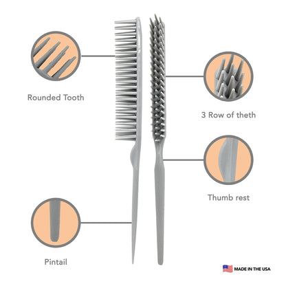Allegro Combs 60 Parting Three Row Combs Salon Hairstylist Hairdresser Detangle Combs For Natural Hair And Wigs For Curly Hair Made In The Usa 2 Pcs. (Grey)