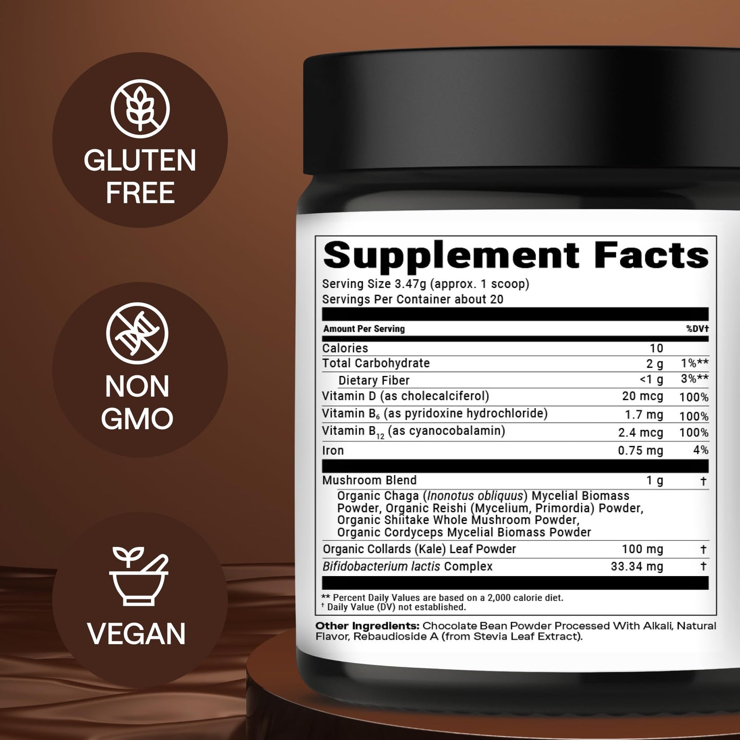 Instant Mushroom Powder 10:1 – Cordyceps Mushroom Supplement with Reishi, Chaga & Shiitake – Caffeine-Free Nighttime Drink with B6, B12, D + Probiotics – Best Mushroom Coffee Organic Blend (Sweet)