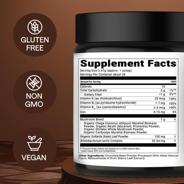 Instant Mushroom Powder 10:1 – Cordyceps Mushroom Supplement with Reishi, Chaga & Shiitake – Caffeine-Free Nighttime Drink with B6, B12, D + Probiotics – Best Mushroom Coffee Organic Blend (Sweet)